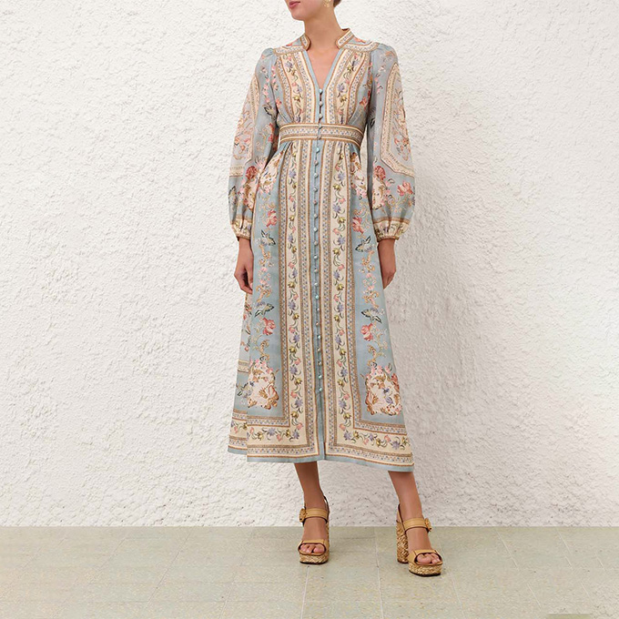 zimmermann roselight deep v neck midi dress
